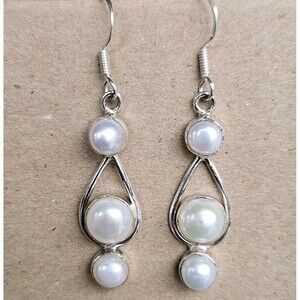 925 Sterling Silver Pearl Earrings Handmade Jewelry Dangle Boho New Jewelry